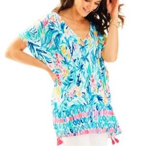 Lilly Pulitzer Blue Tippy Seagate Top Engineered L/XL